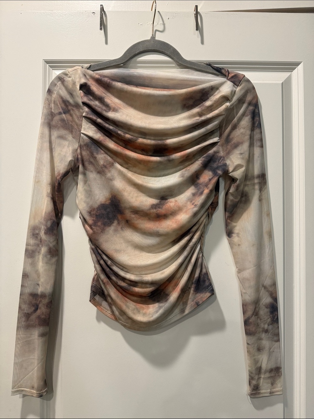 House of Harlow 1960 Ruched Draped Mesh Long Sleeve Top Small NWT